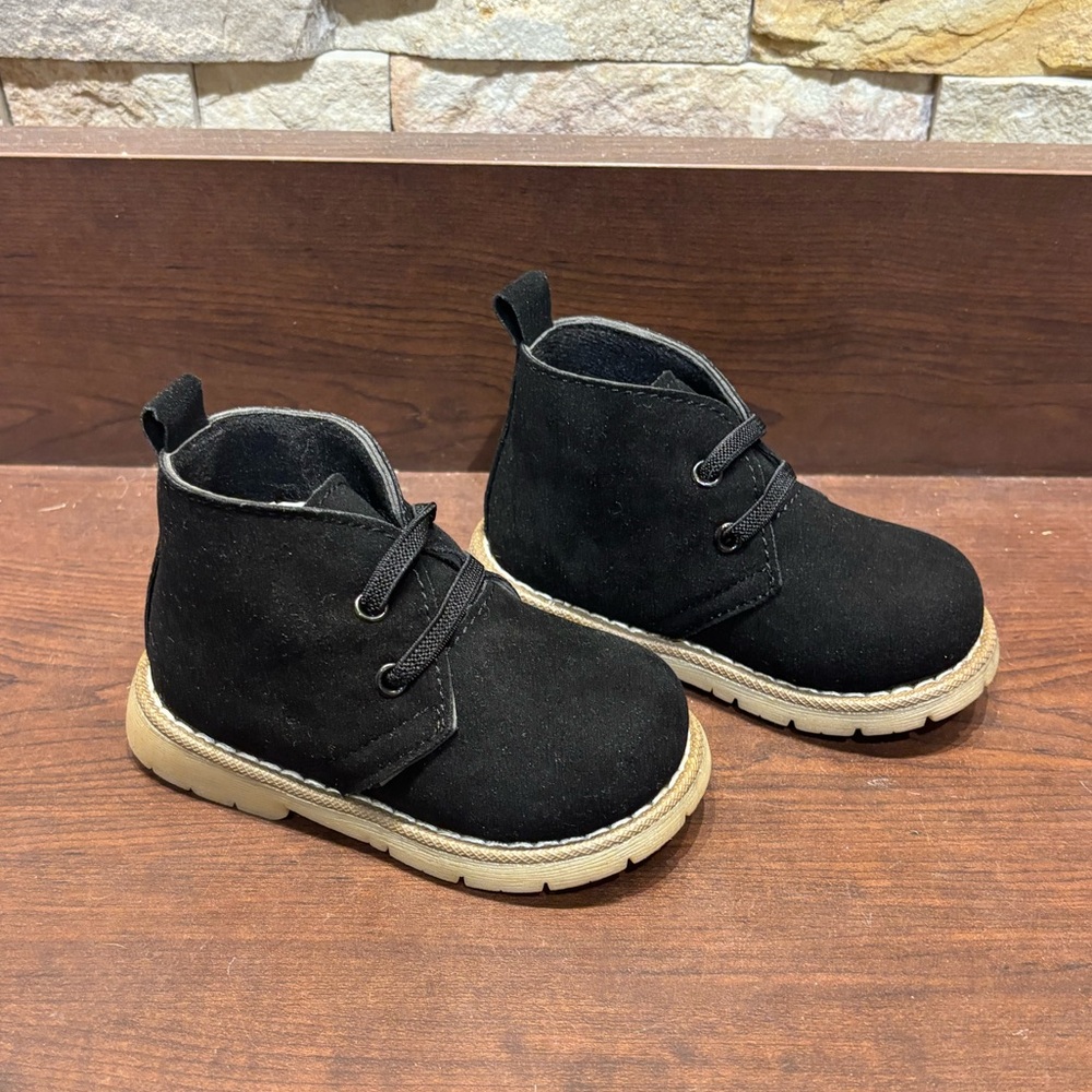 Toddler size 3 black suede leather boots. NEW IN BOX!
